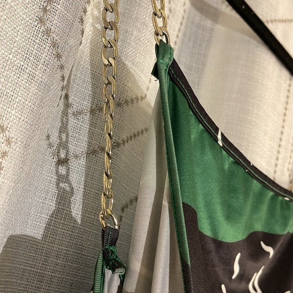 NWOT Women’s XS Maxi Dress Black/Green/White Chain Straps HIGH LEG SPLIT - Picture 5 of 9